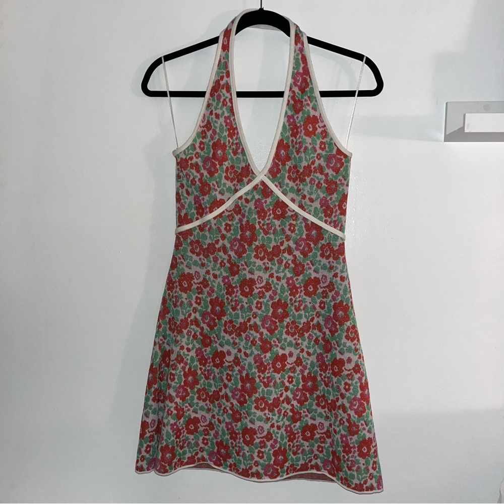 ZARA Floral Jacquard Halter Mini Dress